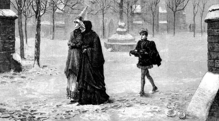 Framed Print : Christmas Morning in a churchyard - The Illustrated London News Framed Print : Christmas Morning in a churchyard - The Illustrated London News