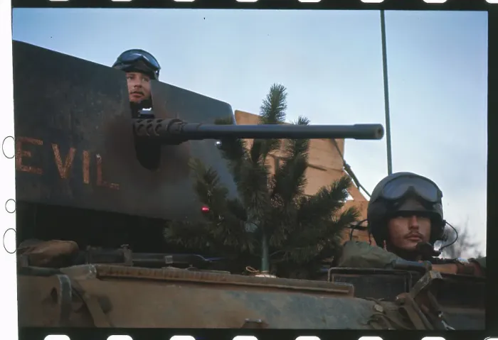 Framed Print : Christmas Tree Attached to Military Tank Framed Print : Christmas Tree Attached to Military Tank