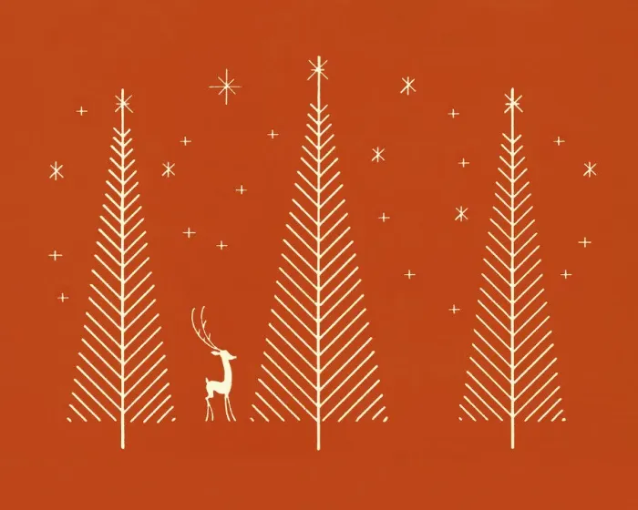 Framed Print : Christmas Trees and Deer Framed Print : Christmas Trees and Deer