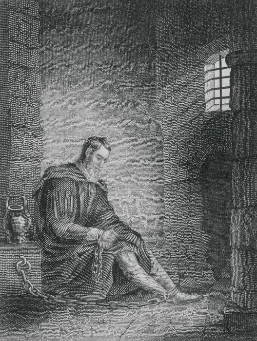 Framed Print : Christopher Columbus with Bowed Head in Jail Cell Framed Print : Christopher Columbus with Bowed Head in Jail Cell
