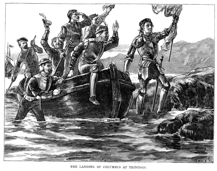 Framed Print : Christopher Columbus landing at Trinidad Framed Print : Christopher Columbus landing at Trinidad