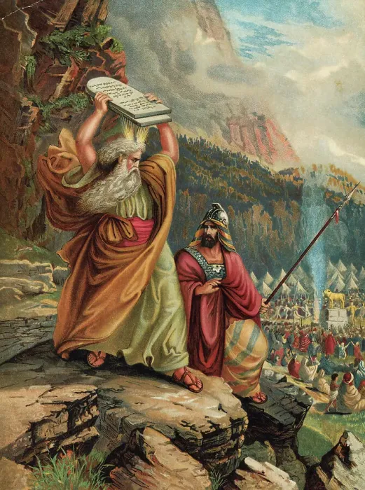 Framed Print : Chromolithograph of Moses with the Ten Commandments Tablets Along with Aaron Overlooking Corrupted Jews Framed Print : Chromolithograph of Moses with the Ten Commandments Tablets Along with Aaron Overlooking Corrupted Jews