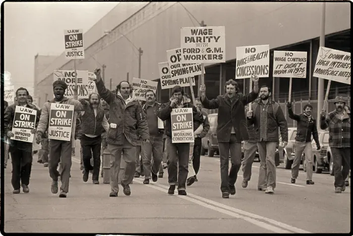 Framed Print : Chrysler Strikers March with Placards Framed Print : Chrysler Strikers March with Placards