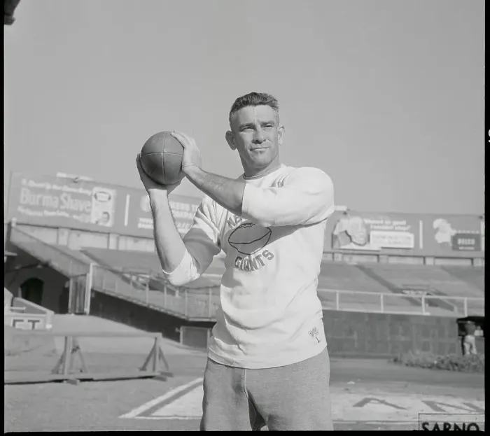 Framed Print : Chuck Conerly Holding Football in Throwing Position Framed Print : Chuck Conerly Holding Football in Throwing Position