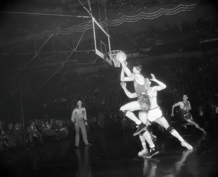 Framed Print : Chuck Halbert Stretching for Basket Framed Print : Chuck Halbert Stretching for Basket