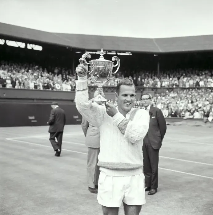 Framed Print : Chuck McKinley Holding Wimbledon Trophy