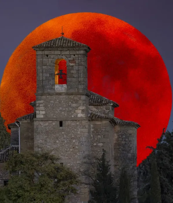 Framed Print : The church and the blood moon Framed Print : The church and the blood moon