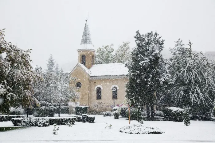 Framed Print : Church in Brasov during heavy snow, Romania Framed Print : Church in Brasov during heavy snow, Romania