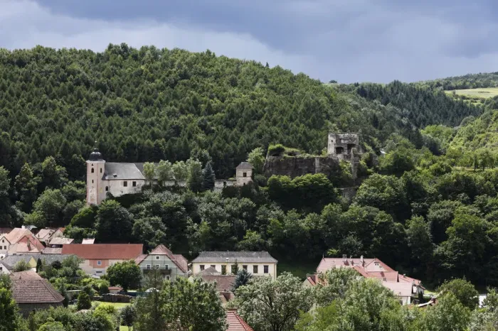 Framed Print : Church and castle ruins, Rehberg, Krems, Kremstal calley, Wachau, Lower Austria, Austria, Europe