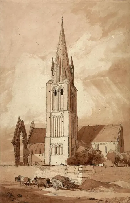 Framed Print : Church of Douvres in Normandy, c. 1820, France, Painting by John Sell Cotman, Historic, digitally restored reproduction from a 19th century original Framed Print : Church of Douvres in Normandy, c. 1820, France, Painting by John Sell Cotman, Historic, digitally restored reproduction from a 19th century original