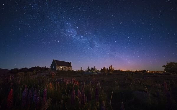 Church of a good shepherd with milkyway above
