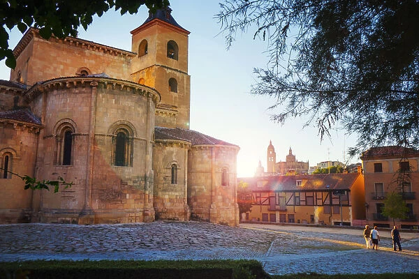 Church of San Millan with the sun backlighting. Segovia, Spain