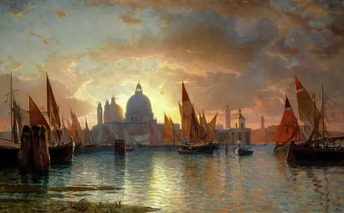 Framed Print : Church of Santa Maria della Salute in Venice, Sailing Ships in the Sunset, 1870, Italy, Historic, digitally restored reproduction from a 19th century original Framed Print : Church of Santa Maria della Salute in Venice, Sailing Ships in the Sunset, 1870, Italy, Historic, digitally restored reproduction from a 19th century original