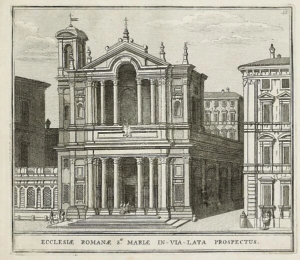 The Church of Santa Maria in Via Lata is a Roman titular deaconry and rectorate church, historic Rome, Italy, digital reproduction of an original 17th century artwork, original date unknown