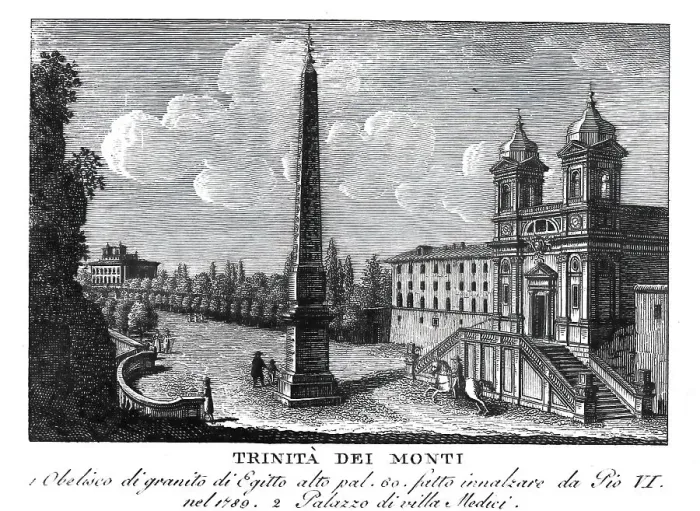 Framed Print : Church of Santissima Trinita dei Monti, also Santa Trinita dei Monti or Santissima Trinita al Monte Pincio, Sanctissimae Trinitatis in Monte Pincio --Most Holy Trinity at Mount Pincio, above the Spanish Steps in Rome, Italy, digitally restored Framed Print : Church of Santissima Trinita dei Monti, also Santa Trinita dei Monti or Santissima Trinita al Monte Pincio, Sanctissimae Trinitatis in Monte Pincio --Most Holy Trinity at Mount Pincio, above the Spanish Steps in Rome, Italy, digitally restored