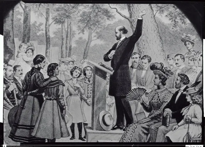 Framed Print : Church Scene Taking Place in Woods Framed Print : Church Scene Taking Place in Woods