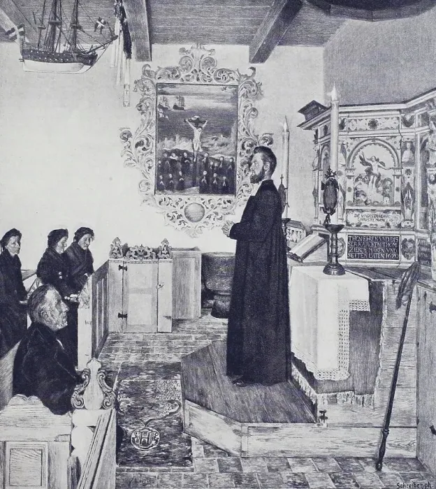 Framed Print : Church service on the island of Hallig Oland, Frisian Island, Germany, Historical, digital reproduction of an original from the 19th century Framed Print : Church service on the island of Hallig Oland, Frisian Island, Germany, Historical, digital reproduction of an original from the 19th century