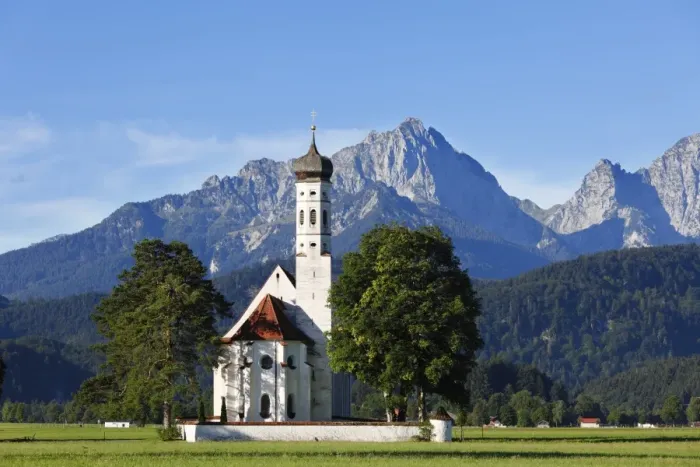 Framed Print : Church of St. Coloman or Colomanskirche, Schwangau, in front of the Tannheimer Mountains, Ostallgaeu, Allgaeu, Schwaben, Bavaria, Germany, Europe Framed Print : Church of St. Coloman or Colomanskirche, Schwangau, in front of the Tannheimer Mountains, Ostallgaeu, Allgaeu, Schwaben, Bavaria, Germany, Europe