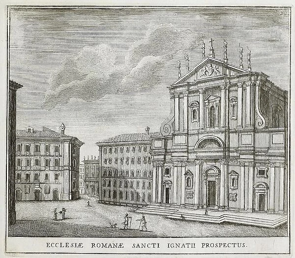 Church of St. Ignatius, behind the Roman College, historical Rome, Italy, digital reproduction of an original 17th century painting, original date unknown