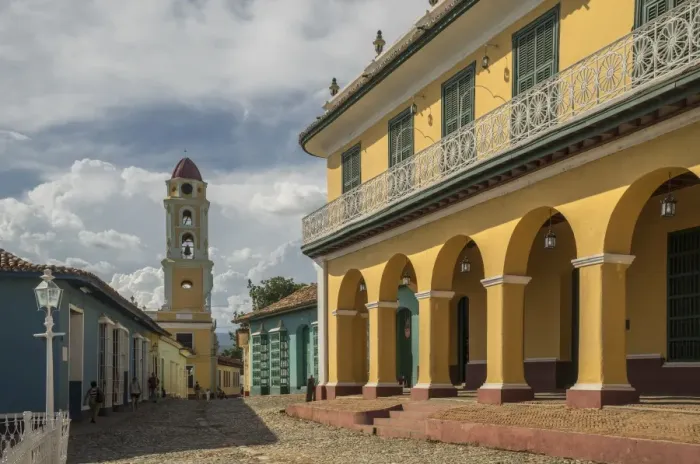Framed Print : Church and street in a colonial town Framed Print : Church and street in a colonial town