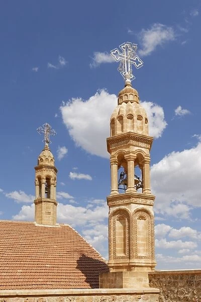 Church towers, Mor Gabriel Monastery, in Midyat, Mardin, Tur Abdin, Southeastern Anatolia Region, Anatolia Province, Turkey