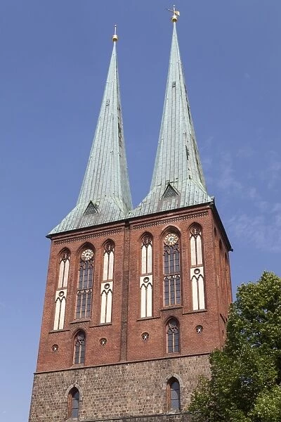 Church towers of of St. Nicholas Church, Nikolaiviertel, Berlin, Germany