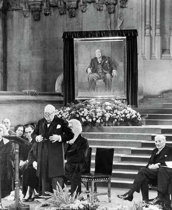 Framed Print : Churchill Speaking At 80Th Birthday Framed Print : Churchill Speaking At 80Th Birthday