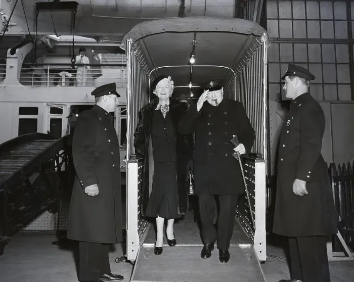 Framed Print : Churchill And Wife Leaving Boat Framed Print : Churchill And Wife Leaving Boat