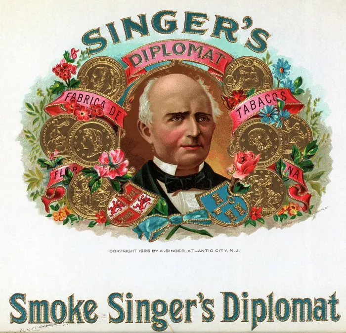 Framed Print : Cigar Box Label For Singers Cigars Framed Print : Cigar Box Label For Singers Cigars