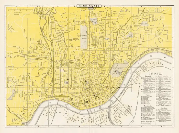 Framed Print : Cincinnati map 1893 Framed Print : Cincinnati map 1893