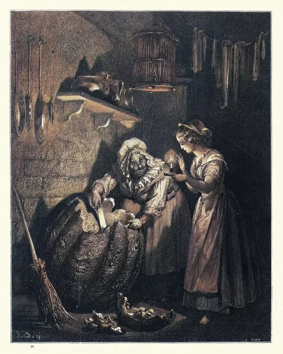 Framed Print : Cinderellas fairy godmother carving the pumpkin into a coach, Fairy Tales of Charles Perrault Framed Print : Cinderellas fairy godmother carving the pumpkin into a coach, Fairy Tales of Charles Perrault