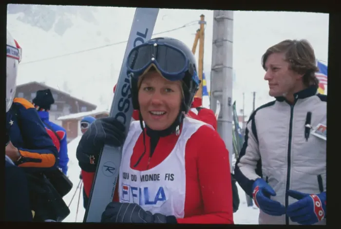 Framed Print : Cindy Nelson Smiling with Her Skis Framed Print : Cindy Nelson Smiling with Her Skis