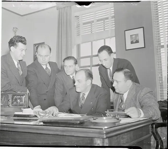 Framed Print : CIO Heads Listening to Roosevelt Speech Before Pledging Support in War Framed Print : CIO Heads Listening to Roosevelt Speech Before Pledging Support in War