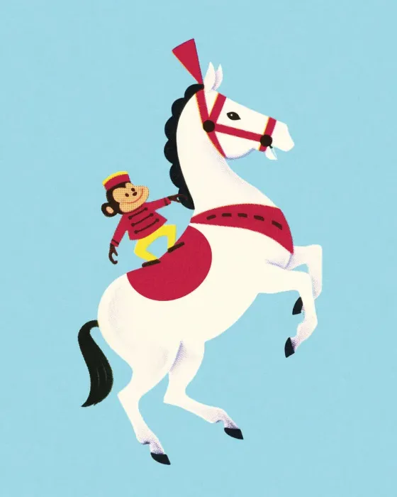 Framed Print : Circus Monkey Riding a Horse Framed Print : Circus Monkey Riding a Horse