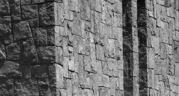 Citadel. A black and white photograph of the stone masonry to a public