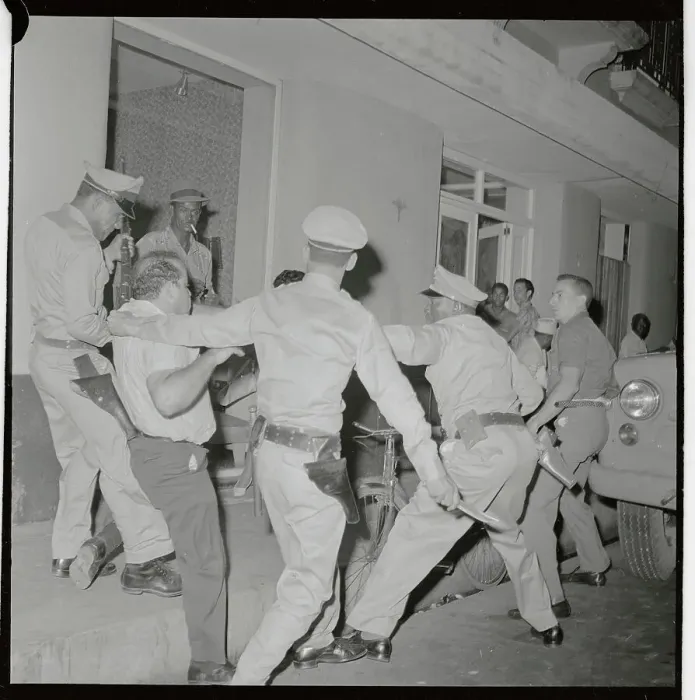 Framed Print : Citizens and Police in Street Protest