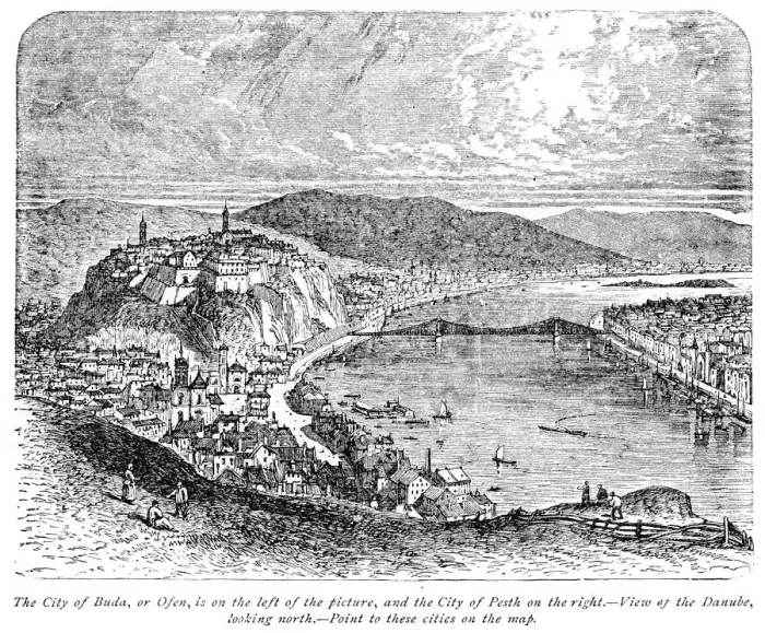 Framed Print : City of Budapest alongside the Danube engraving 1875