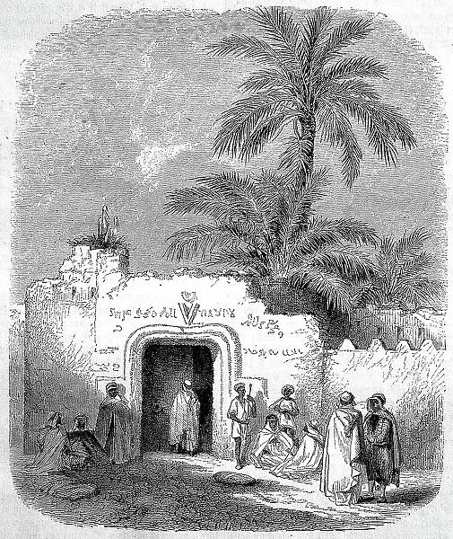 The City Gate of Ouragla in 1887, Algeria, Historic, digitally restored reproduction of an original 19th-century painting