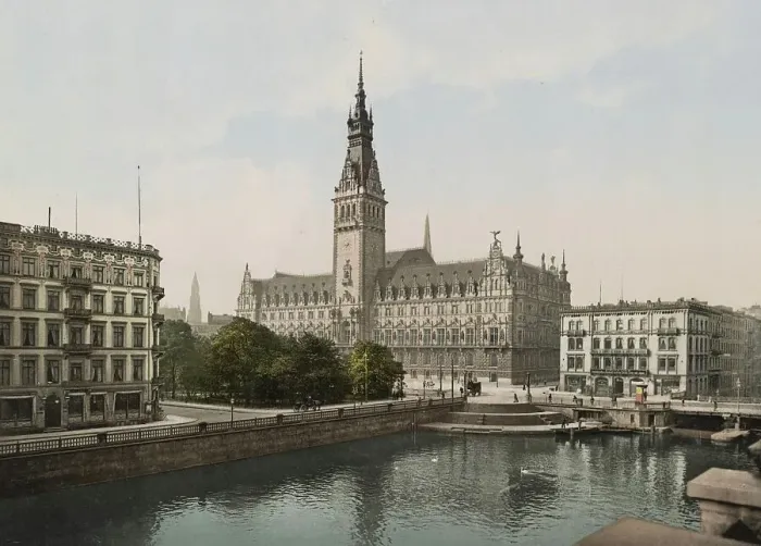 Framed Print : City Hall with Alster, Hamburg, Germany, Historic, Photochrome print from the 1890s Framed Print : City Hall with Alster, Hamburg, Germany, Historic, Photochrome print from the 1890s