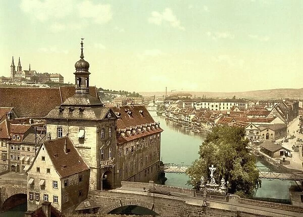 City Hall in Bamberg, Bavaria, Germany, Historic, digitally restored reproduction of a photochromic print from the 1890s