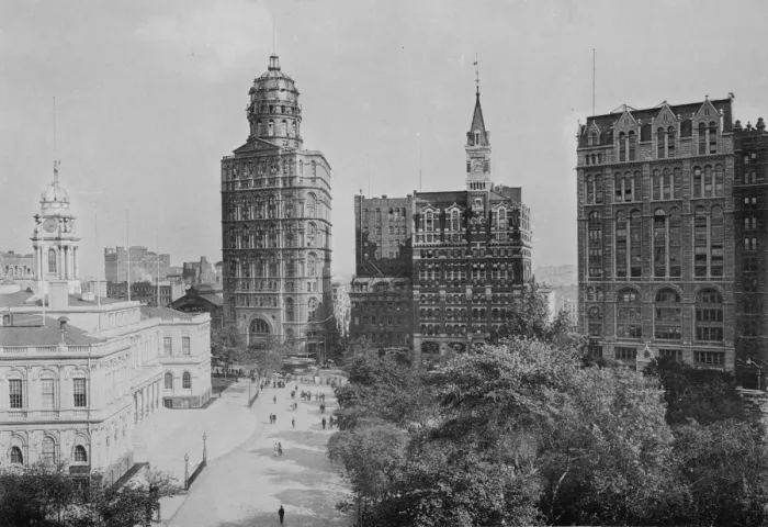 Framed Print : City Hall Park And Park Row In New York City Framed Print : City Hall Park And Park Row In New York City
