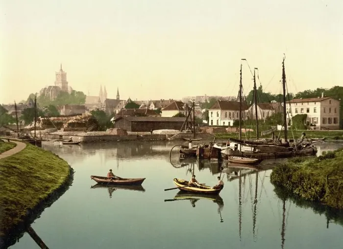 Framed Print : City and harbour of Kleve, North Rhine-Westphalia, Germany, Historic, digitally restored reproduction of a photochromic print from the 1890s Framed Print : City and harbour of Kleve, North Rhine-Westphalia, Germany, Historic, digitally restored reproduction of a photochromic print from the 1890s