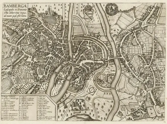 Framed Print : City map, around 1700, Bamberg, Upper Franconia, Bavaria, Germany, Historical, digitally restored reproduction from a 19th century original Framed Print : City map, around 1700, Bamberg, Upper Franconia, Bavaria, Germany, Historical, digitally restored reproduction from a 19th century original