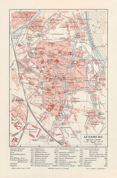 City map of Augsburg, Bavaria, Germany, lithograph, published in 1897