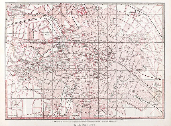 City Map of Berlin downtown Germany from 1870