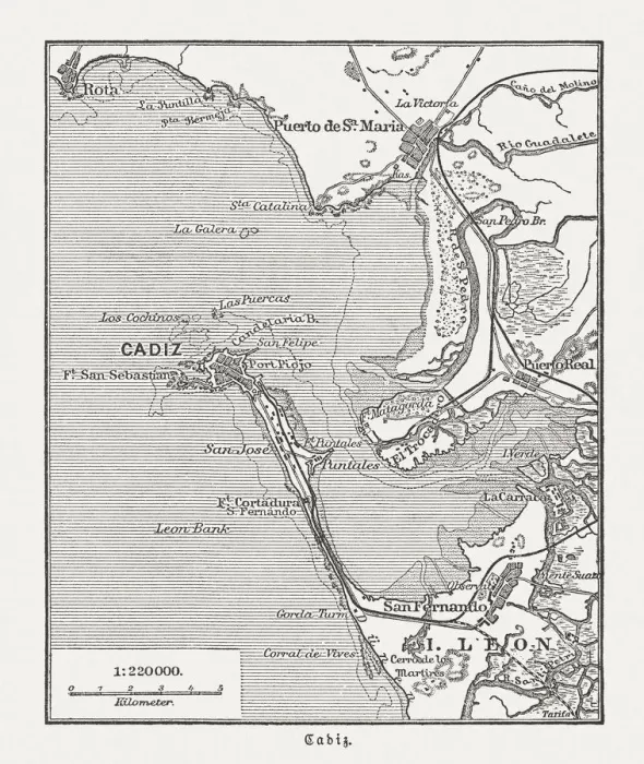 Framed Print : City map of CAadiz, Spain, wood engraving, published in 1897 Framed Print : City map of CAadiz, Spain, wood engraving, published in 1897