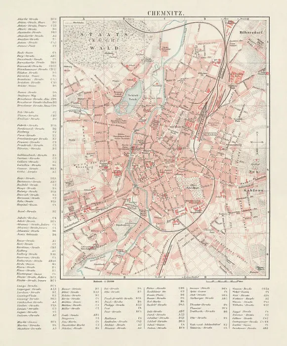 Framed Print : City map of Chemnitz, Germany, lithograph, published in 1897 Framed Print : City map of Chemnitz, Germany, lithograph, published in 1897