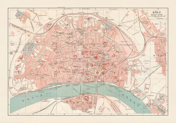 Framed Print : City map of Cologne, North Rhine-Westphalia, Germany, lithograph, published 1897
