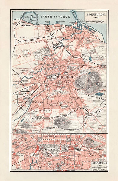 City map of Edinburgh, capital of Scotland, lithograph, published 1897