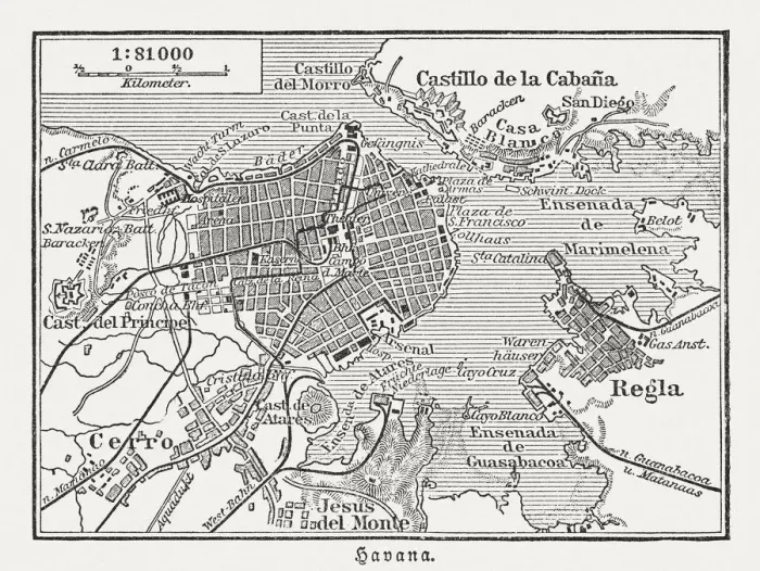Framed Print : City map of Havana, capital of Cuba, woodcut, published 1897